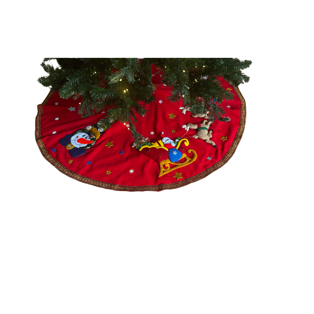 Handmade Felt Christmas Tree Skirt – Santa & Friends Holiday Decor