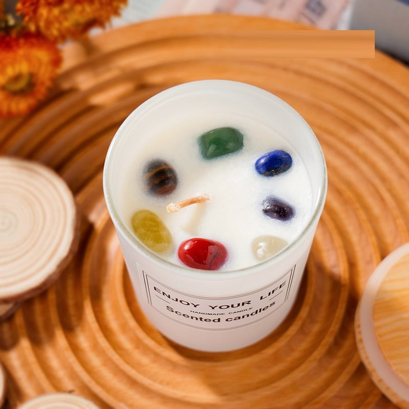 Natural Crystal Stone Aromatherapy Candle Soy Wax Smokeless