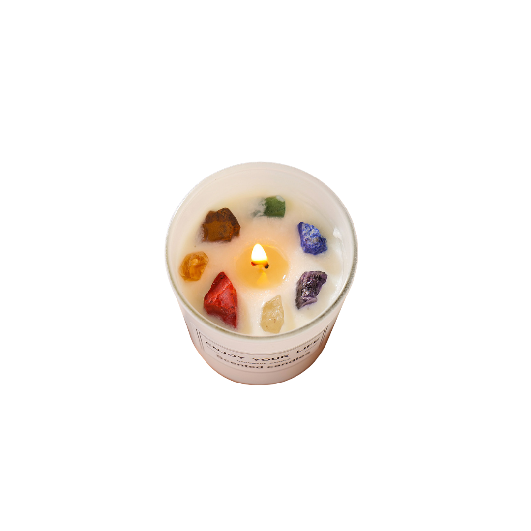 Natural Crystal Stone Aromatherapy Candle Soy Wax Smokeless