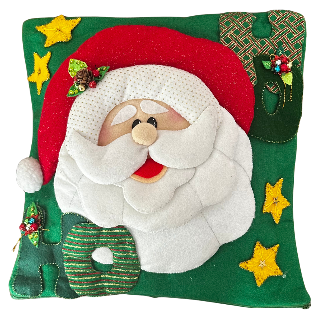 Santa Claus Christmas Embroidered Holiday Cushion