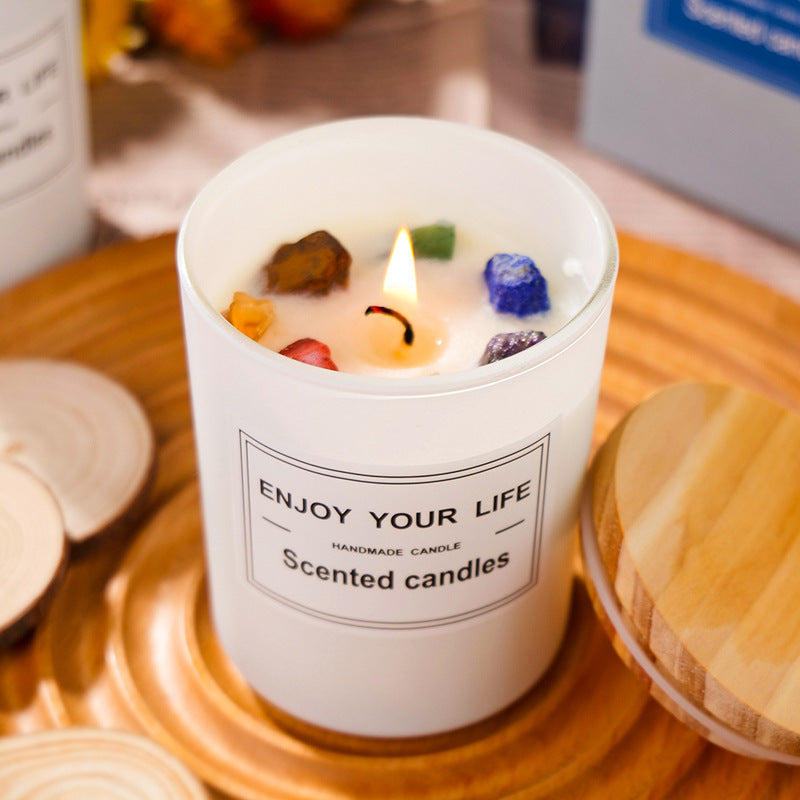 Natural Crystal Stone Aromatherapy Candle Soy Wax Smokeless