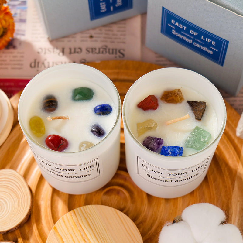 Natural Crystal Stone Aromatherapy Candle Soy Wax Smokeless