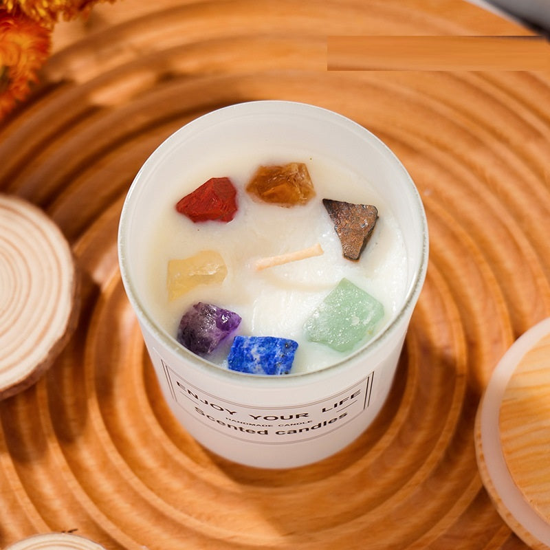 Natural Crystal Stone Aromatherapy Candle Soy Wax Smokeless
