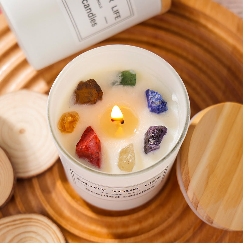 Natural Crystal Stone Aromatherapy Candle Soy Wax Smokeless