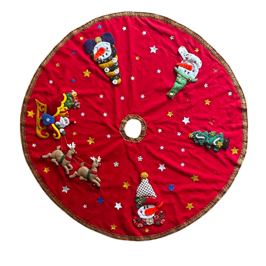 Handmade Felt Christmas Tree Skirt – Santa & Friends Holiday Decor