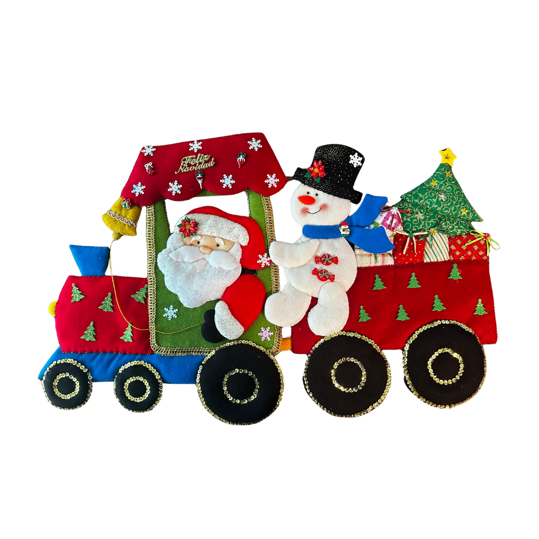 Handmade Christmas Train Wall Hanging – Santa & Snowman Felt Decoration | Mi Tierra Crafts