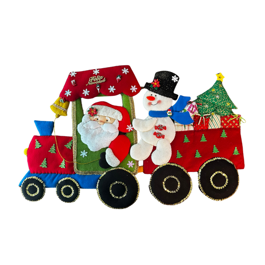 Handmade Christmas Train Wall Hanging – Santa & Snowman Felt Decoration | Mi Tierra Crafts