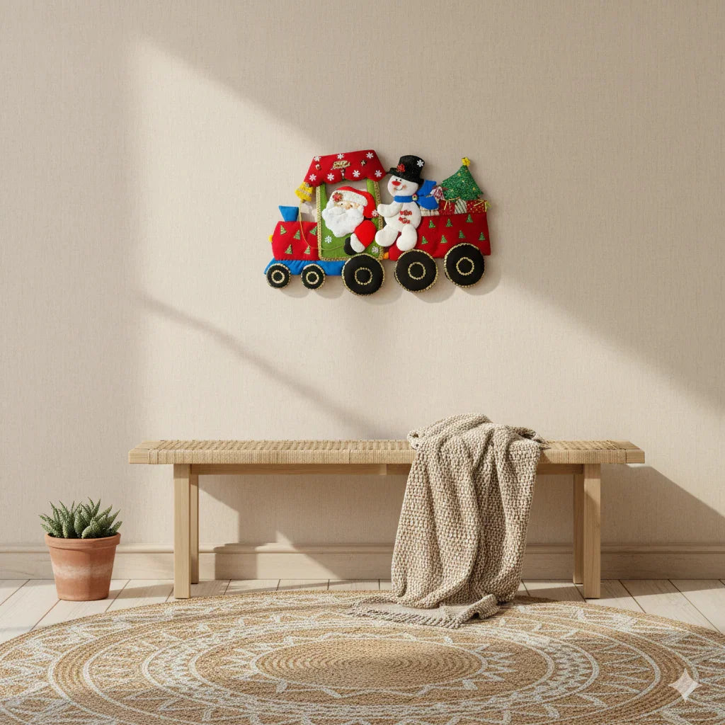 Handmade Christmas Train Wall Hanging – Santa & Snowman Felt Decoration | Mi Tierra Crafts Mi Tierra Crafts