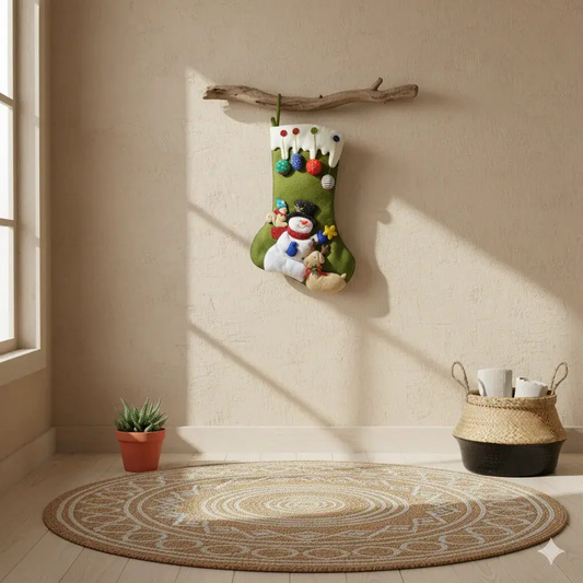 Handmade ☃️ Snowman & Friends Felt Stocking 18" Mi Tierra Crafts