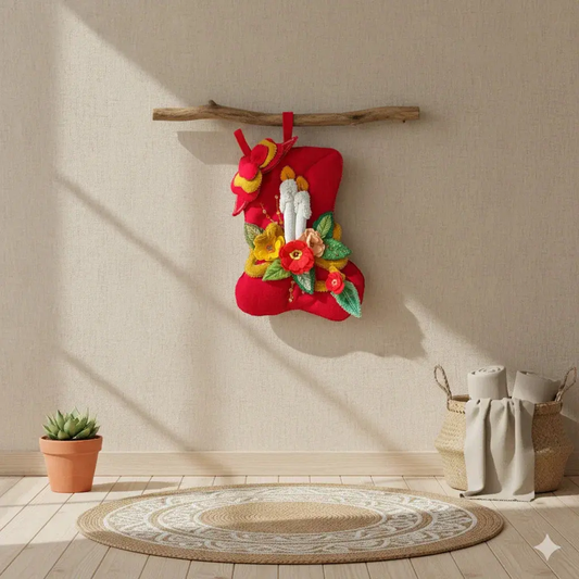 Handmade  Christmas Candle Felt Stocking 12" Mi Tierra Crafts