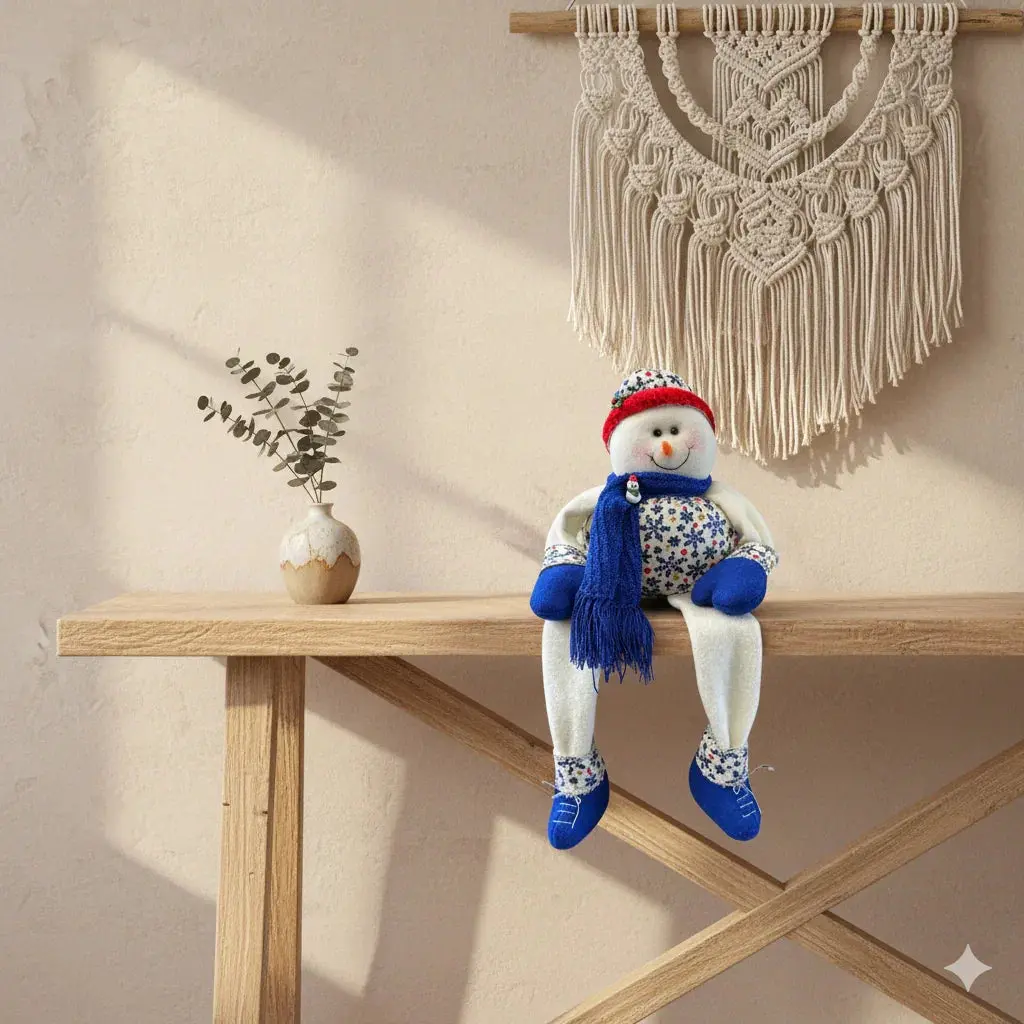 Handmade Shelf Sitter ☃️ Blue Snowflake Snowman Mi Tierra Crafts