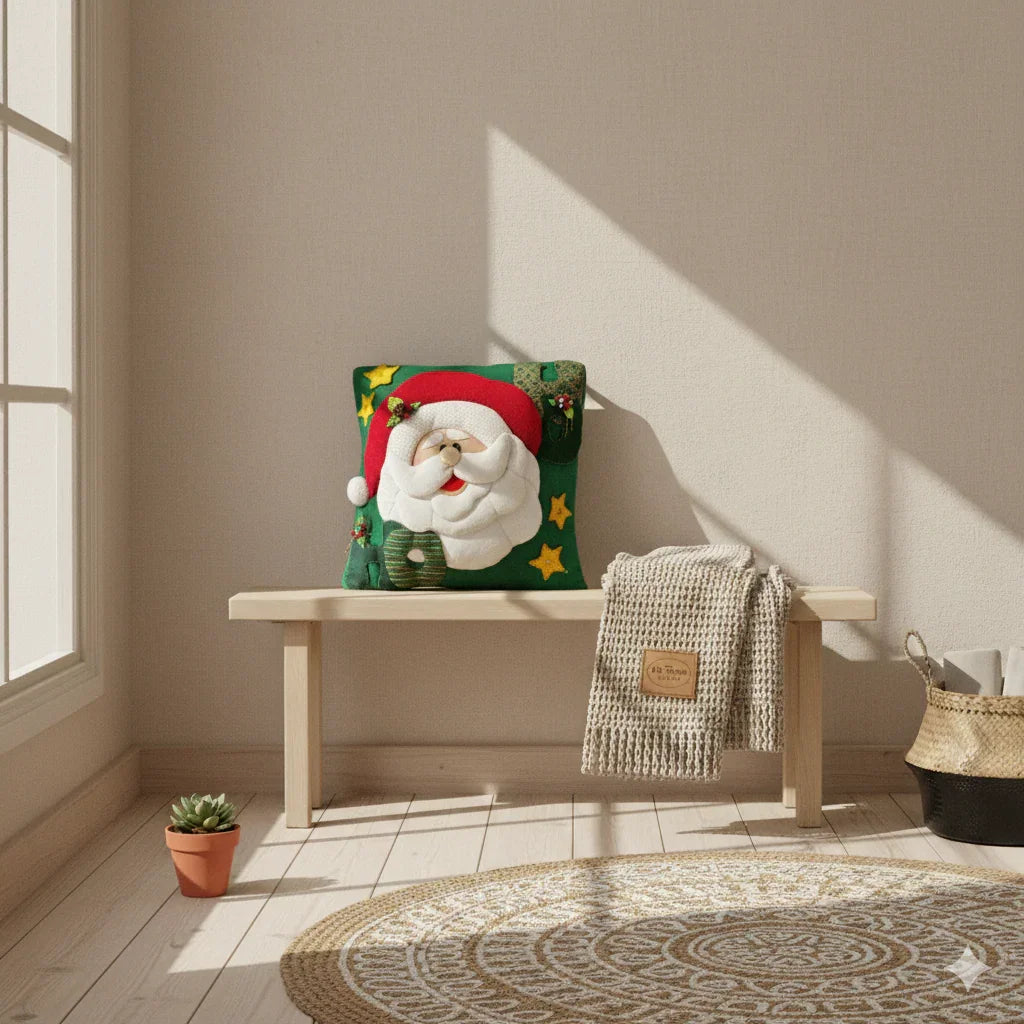 Santa Claus Christmas  Embroidered Holiday Cushion Mi Tierra Crafts